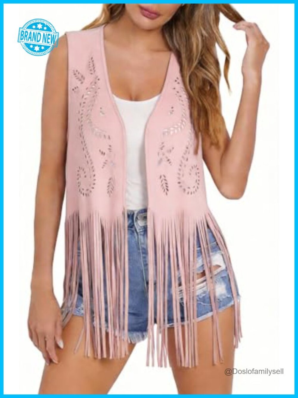Faux Suede Fringe Vest Western Cowgirl Cutout Boho Tassel